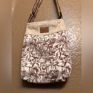 Canvas Mushroom-Print Crossbody Bag in Cream and Brown